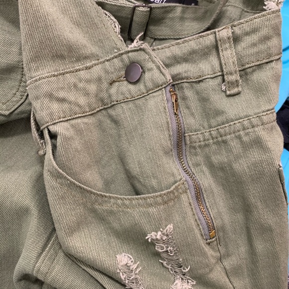 PAPER HEART Olive Denim Distressed Skinny Overalls - Picture 16 of 16